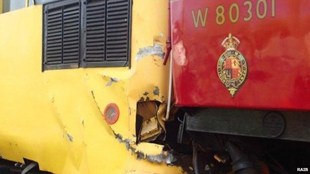 Damage sustained in train collision