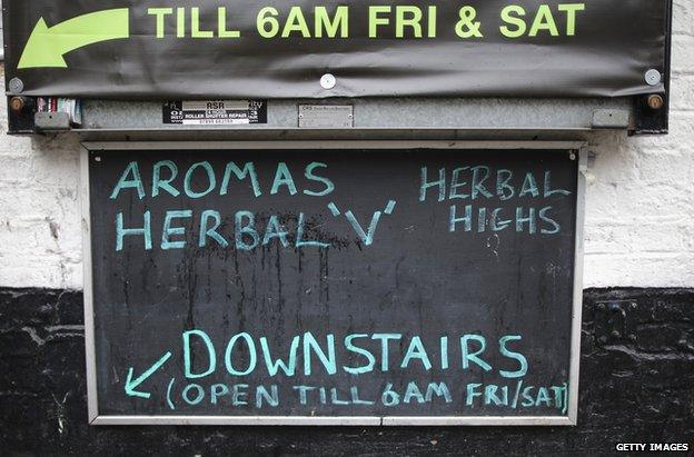 A sign outside a legal highs shop