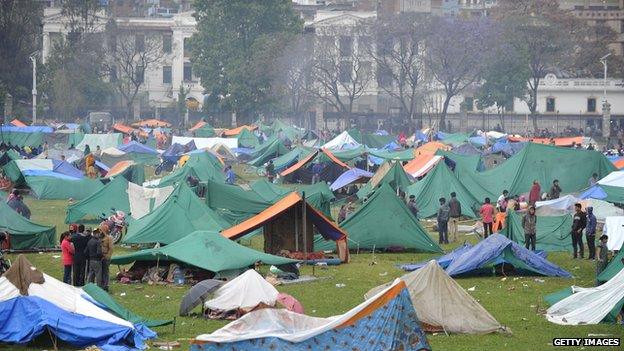 Temporary shelters for people in Kathmandu
