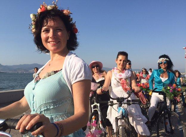 Members of Izmir's all-female cycling group