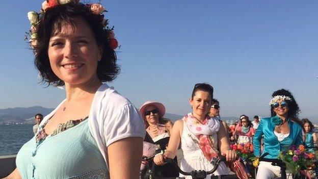 Members of Izmir's all-female cycling group