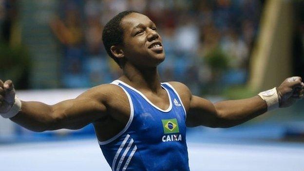 Angelo Assumpcao of Brazil competes during the Gymnastic World Challenge 2015 in Sao Paulo, Brazil - May 2 2015.