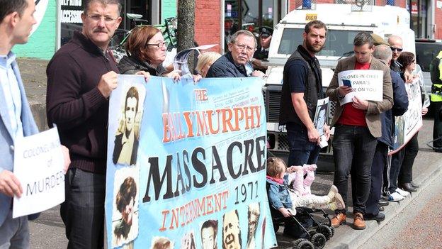 Relatives of people killed in 1971 staged a protest at the Royal visit