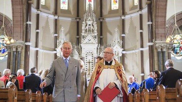 Prince Charles was escorted around the 200-year-old church by Fr Michael Sheehan