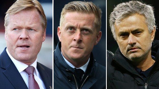 Southampton manager Ronald Koeman, Swansea boss Garry Monk and Chelsea manager Jose Mourinho