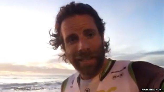 Mark Beaumont thanks his supporters as he reached Cape Town