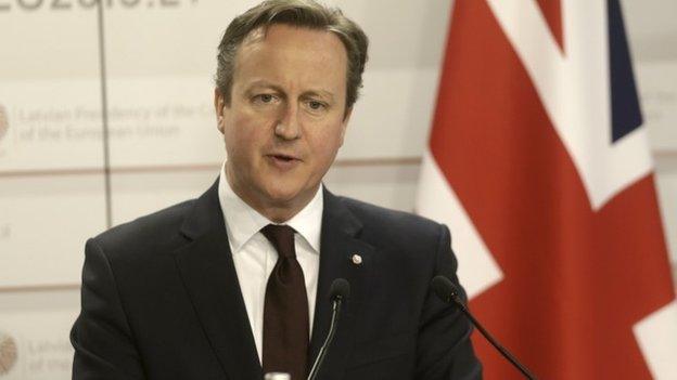 David Cameron speaking in Riga after the Eastern Partnership summit