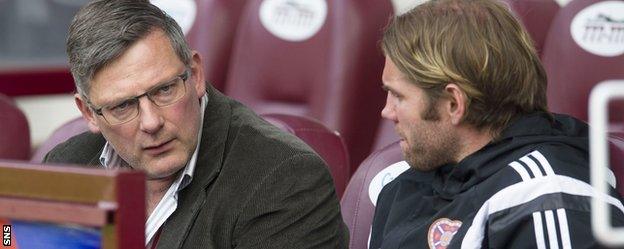 Craig Levein and Robbie Neilson in the Hearts dugout