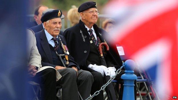 Dunkirk veterans (left) Michael Bentall, aged 94, and Garth Wright, aged 95, listen to a service