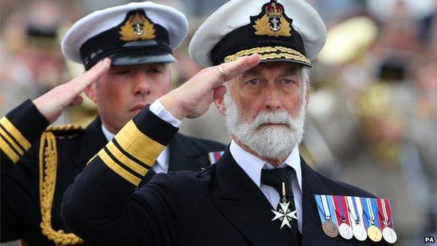 Prince Michael of Kent, the Association of Dunkirk Little Ships Honorary Admiral, salutes during a service