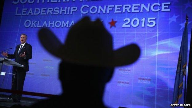 Republican presidential hopeful and former Florida Governor Jeb Bush speaks during the 2015 Southern Republican Leadership Conference May 22, 2015 in Oklahoma City, Oklahoma.