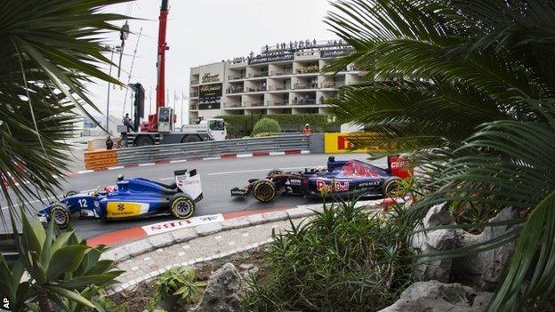 Sauber's Felipe Nasr leads Max Verstappen of the Toro Rosso team