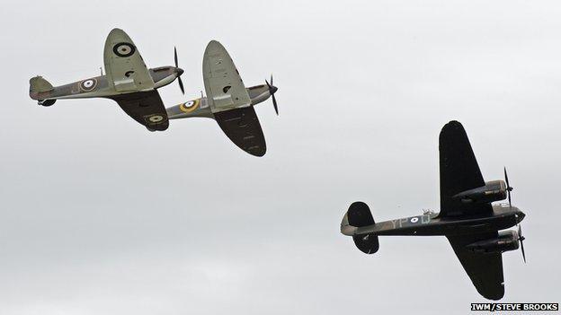 Bristol Blenheim with two Mark I Supermarine Spitfires