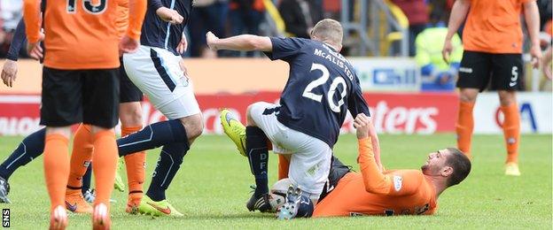 Jim McAlister and Nadir Ciftci compete for the ball