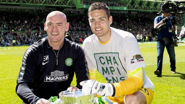 Craig Gordon (right) and Celtic goalkeeping coach Stevie Woods