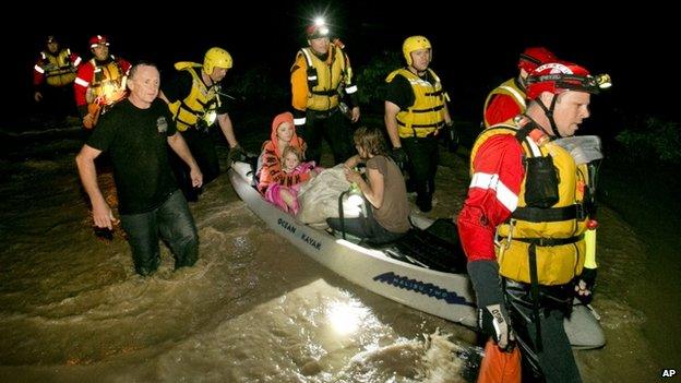 Flood victims are rescue in Kyle, Texas, 24 May