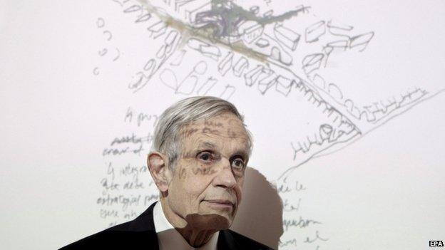 A file picture dated 25 February 2008 of Nobel Laureate, US mathematician John Nash during a news conference held in Madrid, Spain