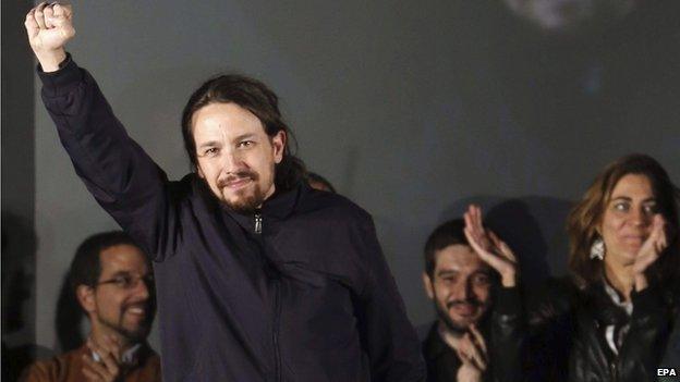 Pablo Iglesias, celebrating Podemos gains