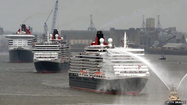 The three Cunard Queens on the River Mersey