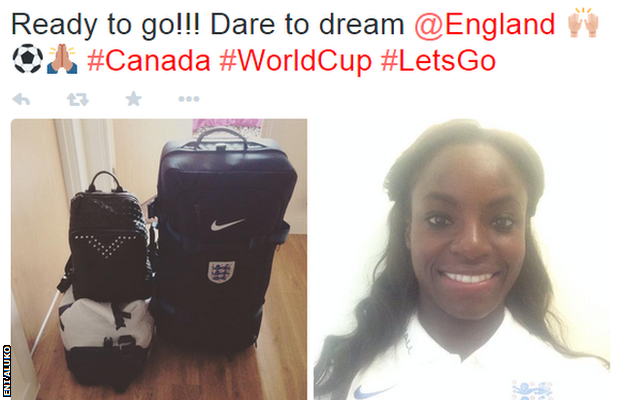 England striker Eniola Aluko gets ready to travel to Canada