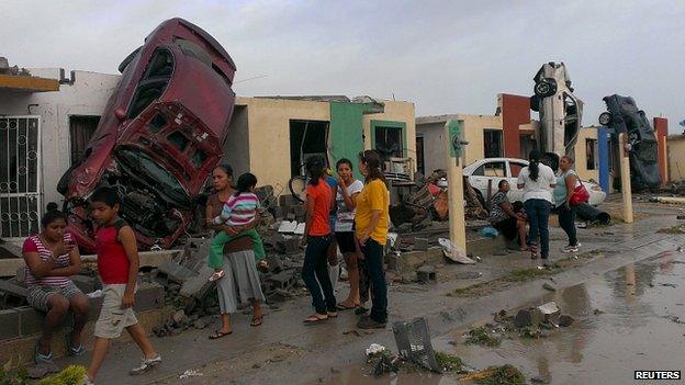 Damage after tornado in Ciudad Acuna. 25 May 2015