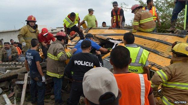 Bus wrecked by tornado. 25 May 2015