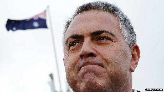 Australian Treasurer Joe Hockey outside Parliament House, Canberra