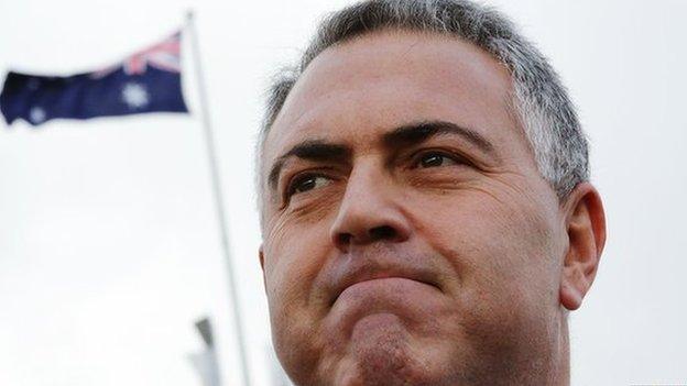 Australian Treasurer Joe Hockey outside Parliament House, Canberra