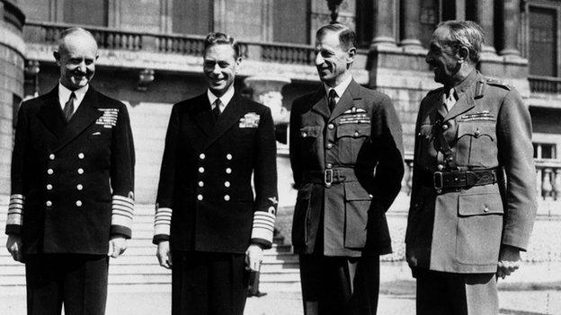 Sir Andrew Cunningham; King George VI, Sir Charles Portal and Field Marshal Alan Brooke