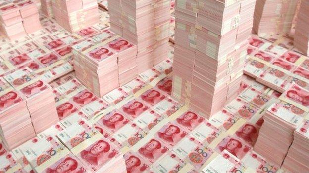 Piles of Chinese bank notes