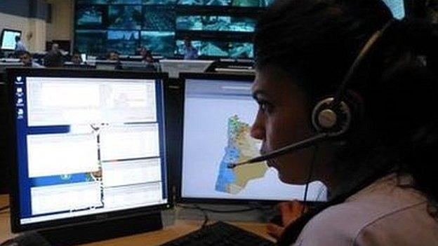 Policewoman at the Public Security Directorate call centre in Amman