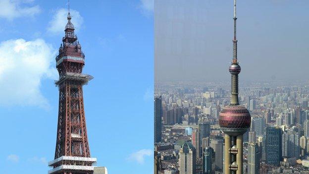 blackpool Tower and shanghai oriental pearl tower