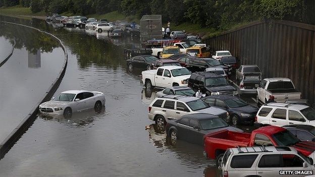 Vehicles stranded in the flood