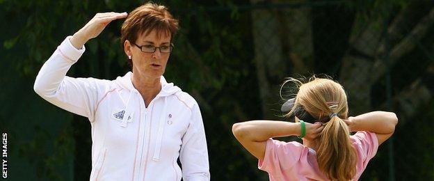 Judy Murray coaches young girls as part of the LTA's 'Think Pink' campaign