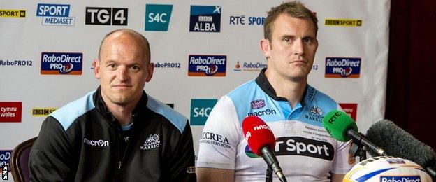 Gregor Townsend and Al Kellock address the media