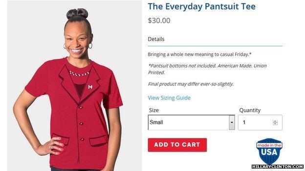 Hillary Clinton's "Everyday Pantsuit Tee" as it appears on her campaign website.