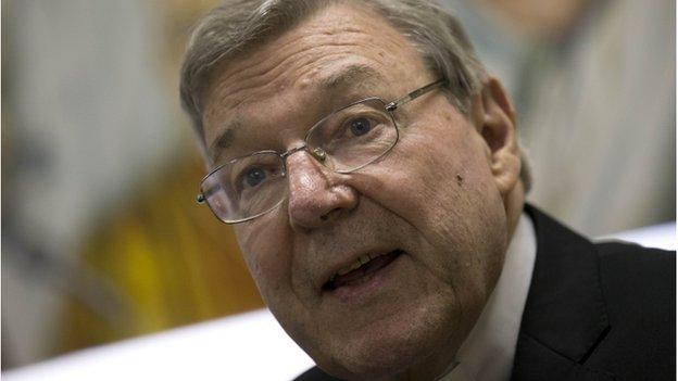 Cardinal George Pell attends a press conference at the Vatican Radio headquarters, in Rome, Tuesday, 31 March 2015