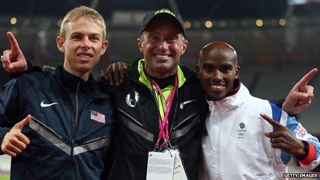 Alberto Salazar with Galen Rupp (left) and Mo Farah