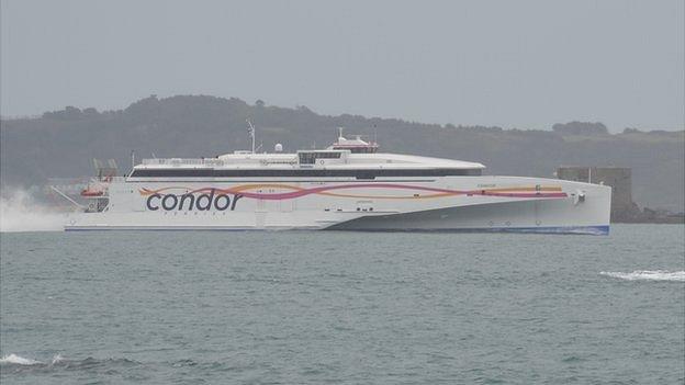 Condor Liberation passes Herm on its way to Guernsey's St Peter Port Harbour