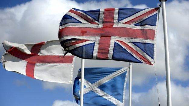 The Union Flag, the Cross of St George and the Saltire