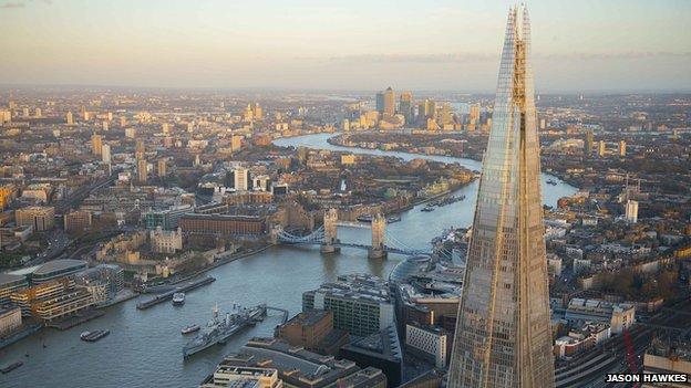 Aerial view of London and the Shard