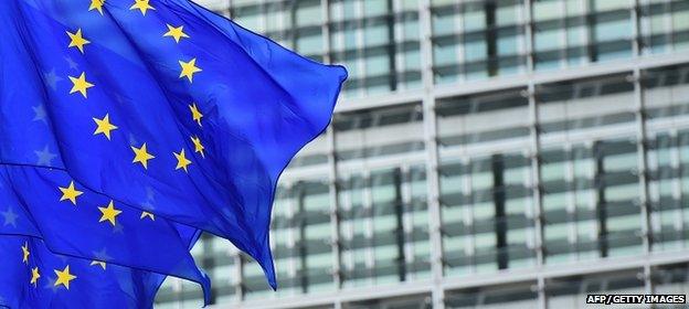 European flags fly outside the European Commission buildnig in Brussels