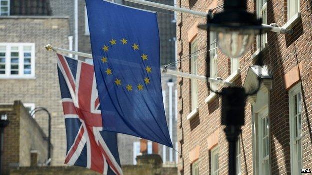 The Union Jack and the European Union's flag