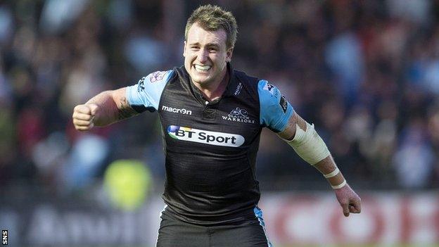 Glasgow Warriors' Stuart Hogg celebrates beating Ulster