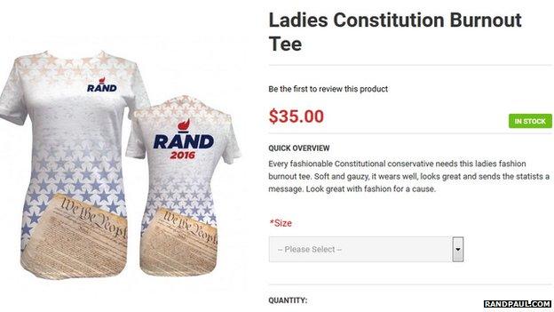 Rand Paul Constitution-themed t-shirts.