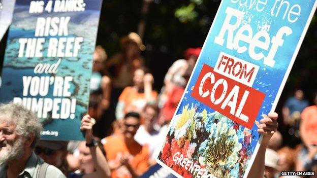 Protestors in Sydney call on banks not to fund development on the Great Barrier Reef