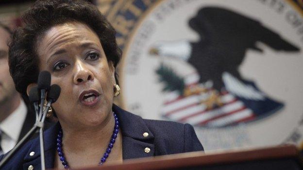 U.S. Attorney General Loretta Lynch announces an indictment against nine FIFA officials and five corporate executives for racketeering, conspiracy and corruption at a news conference, Wednesday, May 27, 2015,