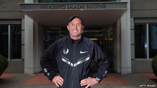 Alberto Salazar outside the building named after him at the Nike campus in Oregon