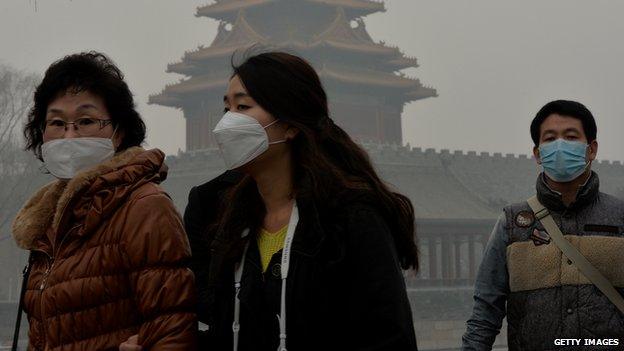 Chinese wearing face masks