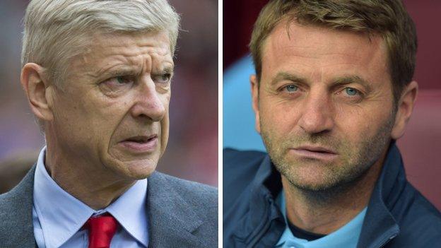 Arsenal manager Arsene Wenger and Aston Villa boss Tim Sherwood